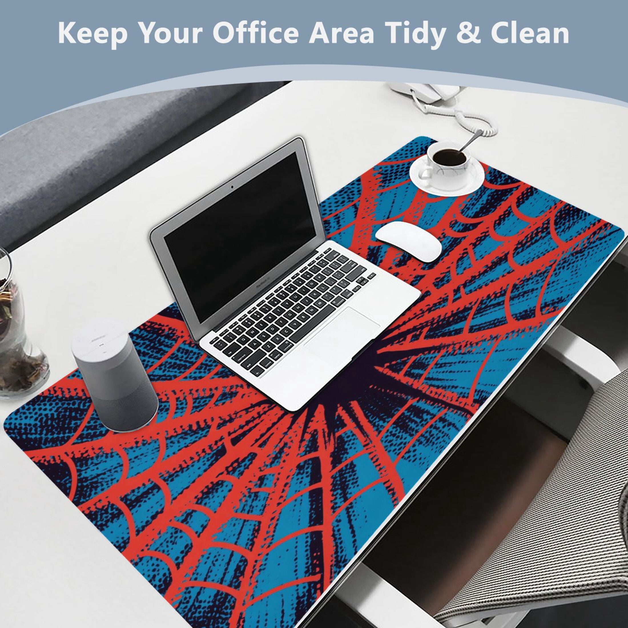 Wobogo Red Spiderweb Gaming Mouse Pad Non-slip Leather Desk Mat Water Resist Keyboard Pad for Gamer Office 23.6×47.2in