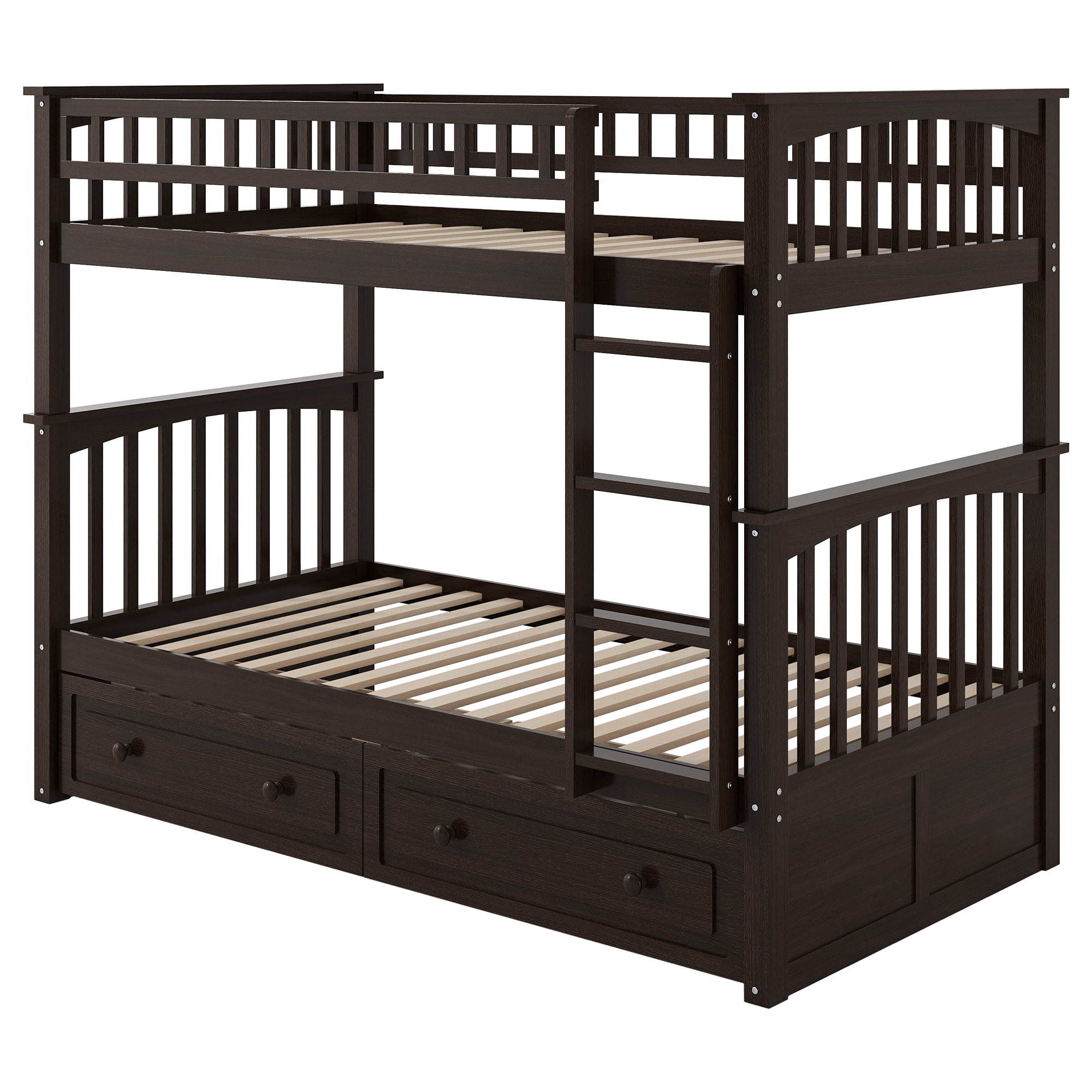 MAYEERTY Twin over Twin Bunk Bed with Drawers, Convertible Beds, Espresso