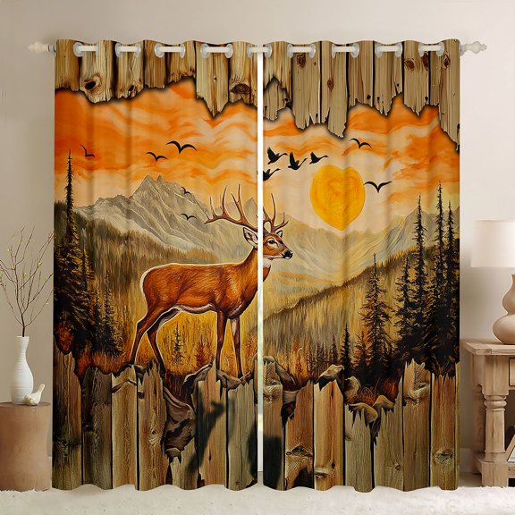 jejeloiu Woodland Animal Deer Blackout Curtains Set of 2 (52x84 Each),Rustic Farmhouse Cabin Window Curtains,Vintage Aesthetic Artwork Curtains and Drapes For Boys Teens,Luxury Bedroom Decor