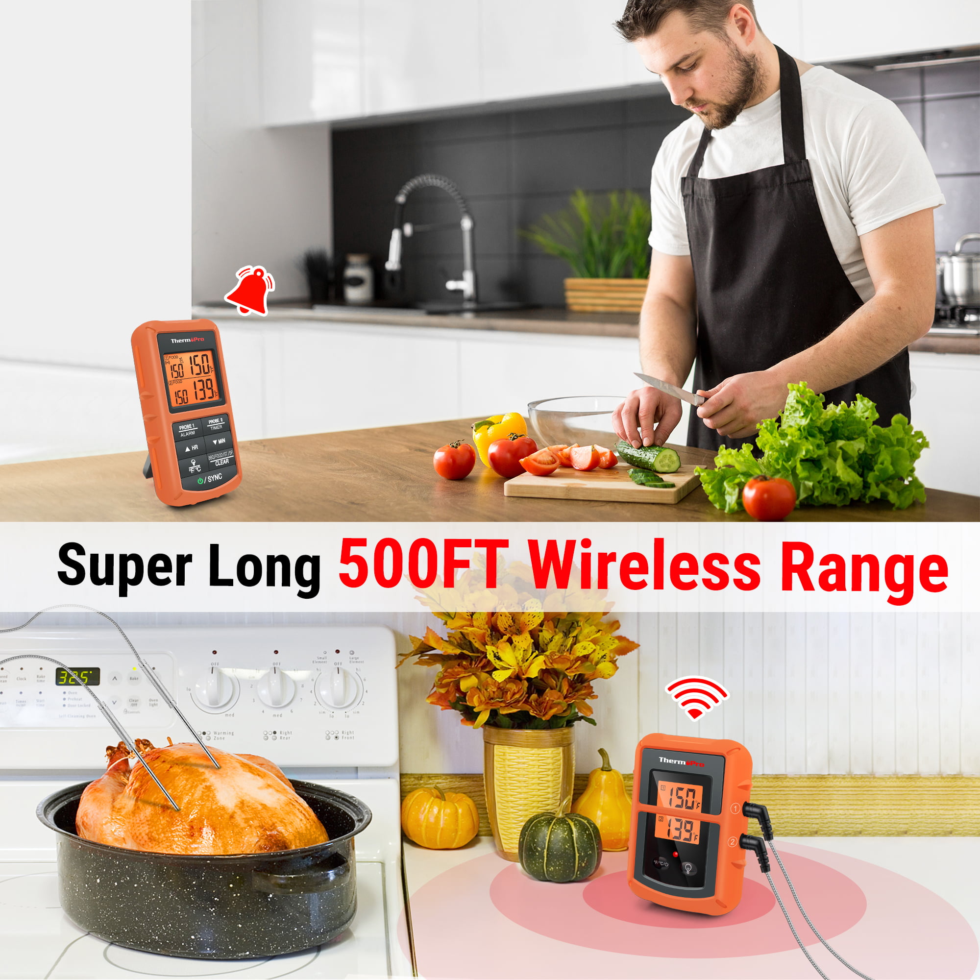 TempPro H10B 500FT Wireless Meat Thermometer for Grill with Dual Meat  Probe, Remote Meat Thermometer Wireless with Alarm, Meater Thermometer  Wireless
