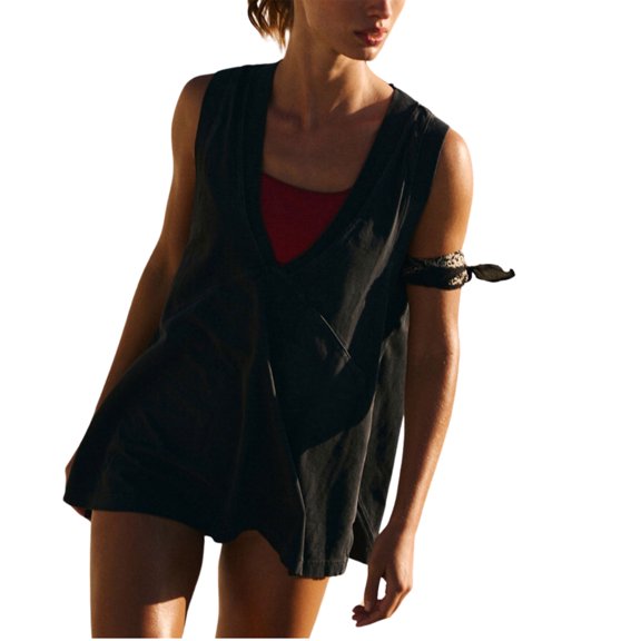 Lentta Women's Athletic Tank Top Oversized V Neck Workout Vest Sleeveless Running Shirts Lightweight Gym Clothes