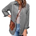 thumbnail image 2 of Cnbwig Winter Jackets for Women Long Sleeve Plaid Shirt Lightweight Button Down Loose Business Lapel Blouses Vintage Tops Fashion Jackets and Coats A-Black L, 2 of 7