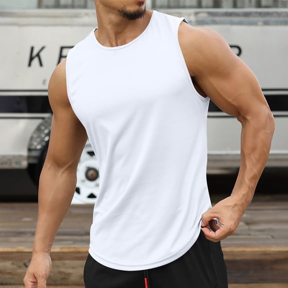 Mens Quick-Drying Tank Tops Athletic Workout Sleeveless Undershirts Shirts Casual Solid Color Stretchy Slim Pullover Breathable Running Vests