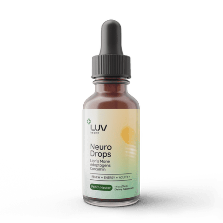 LUV Neuro Drops: Lion's Mane & Turmeric Adaptogen Mushroom Drops for Nerve & Joint Support. Keto, Vegan, USA Made, Non-GMO, 30 Servings