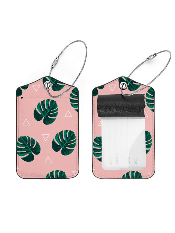 Square 2Pack PU Leather Tropical Palm Triangle Cruise Luggage Tag with Privacy Cover and Stainless Steel Ring - Suitable for Travel Handbags Backpacks Luggage Tags