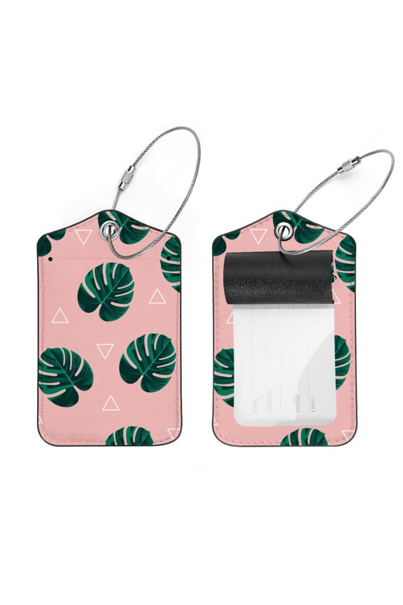 Square 2Pack PU Leather Tropical Palm Triangle Cruise Luggage Tag with Privacy Cover and Stainless Steel Ring - Suitable for Travel Handbags Backpacks Luggage Tags