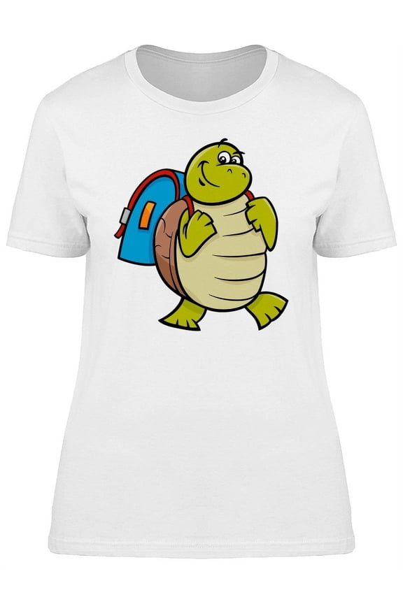 Cute Turtle Student Cartoon T-Shirt Women -Image by Shutterstock, Female Medium