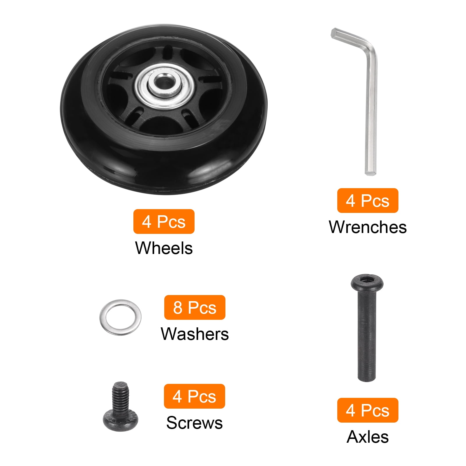 Uxcell Set of 2 Luggage Wheels Replacement 78 x 24 mm/3.1" x 0.9" Rubber Swivel Caster Bearing Wheels Repair Kits