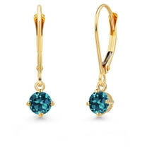 Gem Stone King 14K Yellow Gold London Blue Topaz Earrings for Women | 0.66 Cttw | Gemstone November Birthstone | Round 4MM