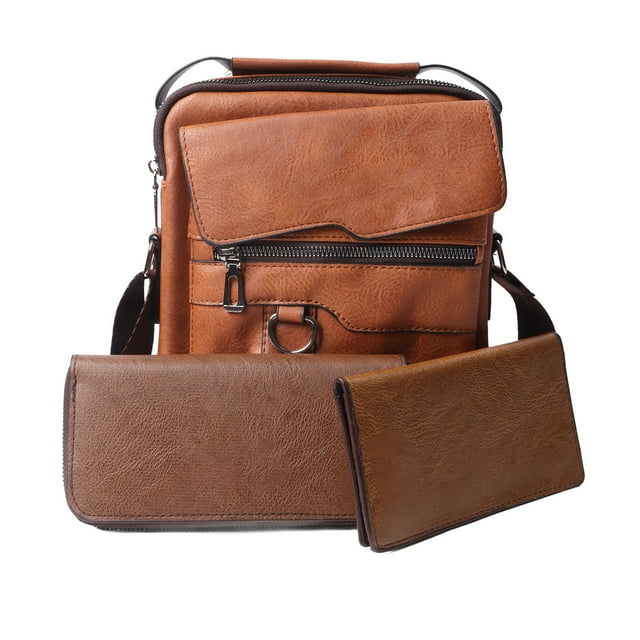 Conjunto de bolso de cartera larga, bolso de hombro para hombre, bolso de cuero de PU, conjunto de cartera, rendimiento sólido