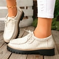 thumbnail image 2 of Lace up Loafers for Women Trendy Stitching Round Toe Walking Shoes Lug Sole Chunky Heel Casual Dress Shoes White Size 9.5, 2 of 6