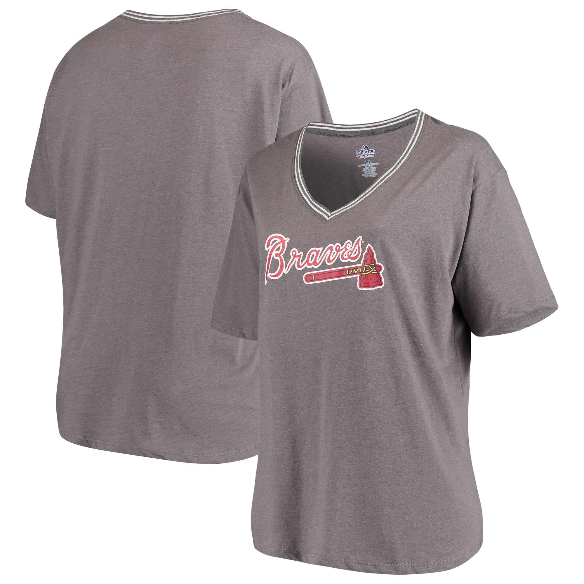Atlanta Braves Majestic Women's Plus Size Rib VNeck TShirt