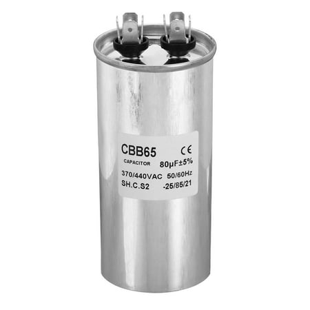 Uxcell CBB65 80uF Run Capacitor,80mfd 1Pcs AC 370/440V Aluminum Case with 2 Terminal