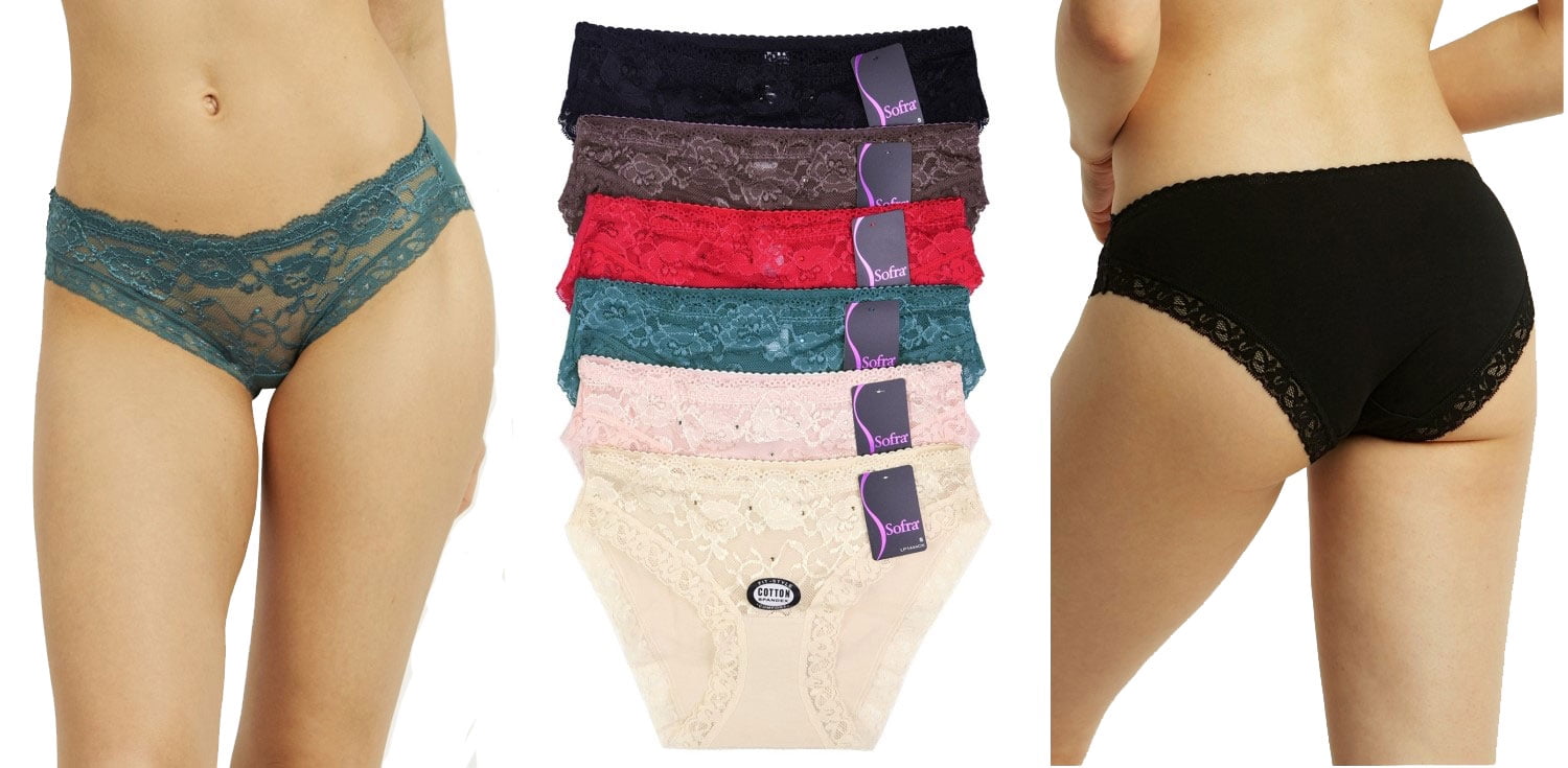 6 Pack of Floral Lace Bikini Panties w/ Cotton Back Low Rise Underwear