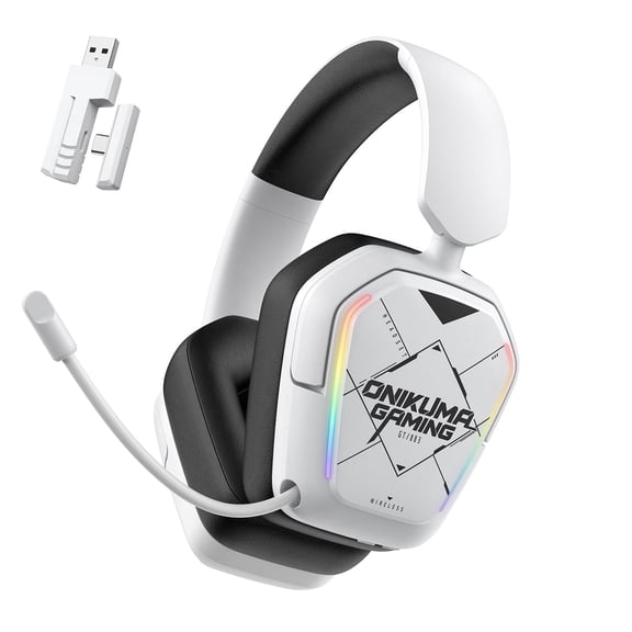 Siivton Wireless Gaming Headset with 2.4GHz & Bluetooth 5.3, for PS5, PS4, PC, Switch, 60H Battery Life, Noise Canceling Mic, 7.1 Surround Sound, RGB Light, Foldable Headphones - White