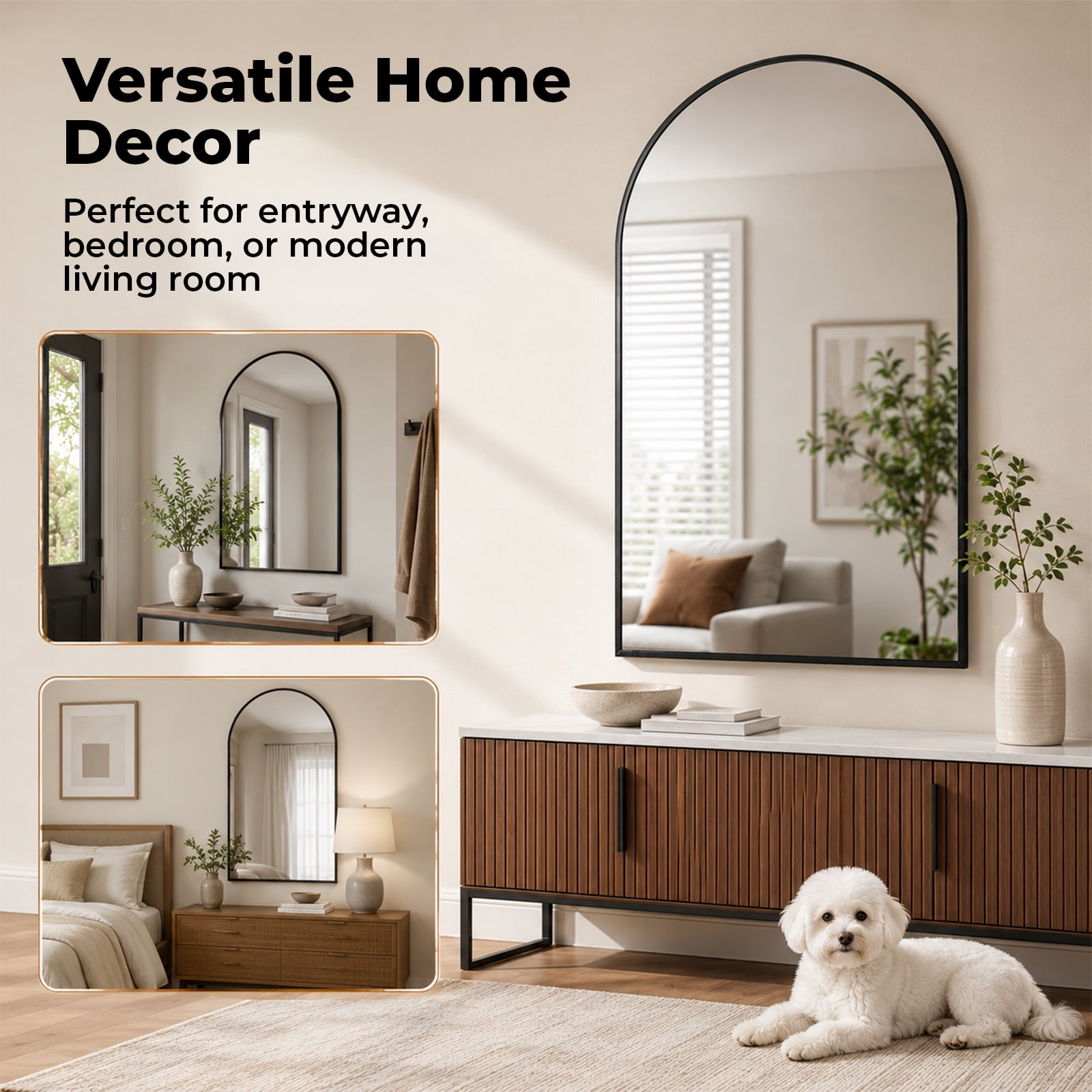 Alvantor Metal Framed Arched Wall Mirror for Bathroom or Bedroom, Modern Decorative Vanity Mirror