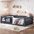 thumbnail image 3 of Bellemave Twin Size Floor Bed with Bookshelf, Wood Montessori Beds with Slats and Safety Guardrail, Low Profile Twin Bed Frame with Fence, No Box Spring Needed (Blue), 3 of 9