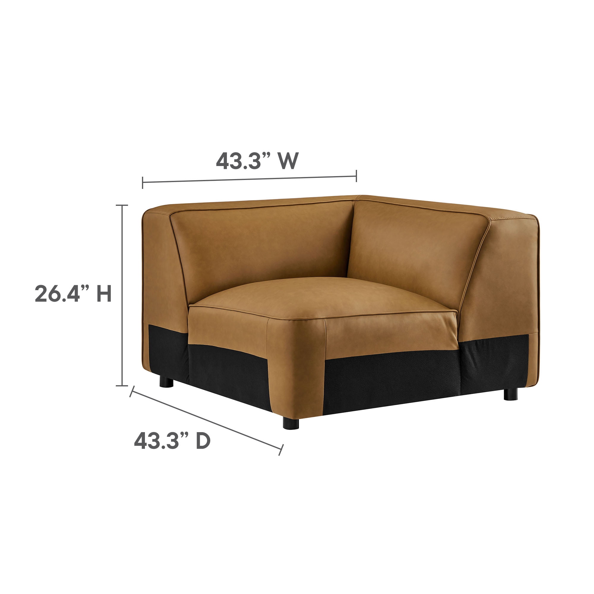 Modway Auren 5-Piece Vegan Leather Upholstered L-Shaped Sofa in Camel