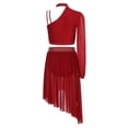 thumbnail image 2 of Hansber Women's One Shoulder Long Sleeve Rhinestone Crop Top with Skirt 2-Piece Lyrical Dance Dress Outfits Burgundy S, 2 of 5