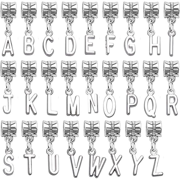 Aylifu 26 Pieces Silver Alphabet Letter Charms, Alloy Letters Dangle Pendants with Bail Hole for Diy Bracelets Jewelry Making Crafting