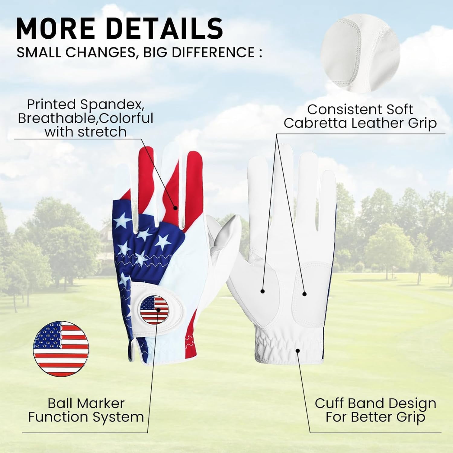 Golf Gloves Men Right Left Handed Golfer Left Right Hand with Ball Marker 3 Pack Leather Breathable Comfortable Weathersof Grip Size Small Medium ML Large XL