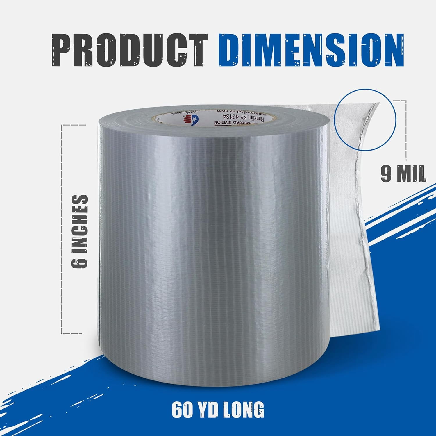 Silver M600 Professional Grade wide duct tape 6 inch x 60 yd - 9 mil | Poly-Coated Spike Tape for Packaging, Bundling, and Insulation | High Tensile Strength and Thin Masking Tape - 8 Pack