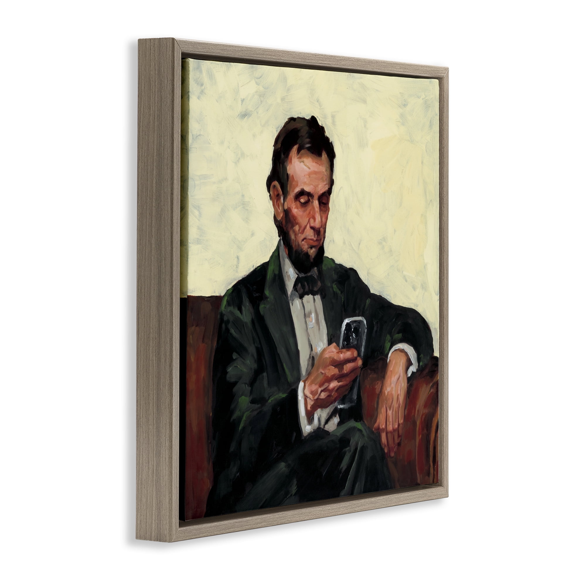Stupell Industries Abe with Cellphone Brown Framed Floater Canvas Wall Art, design by Studio Bautista