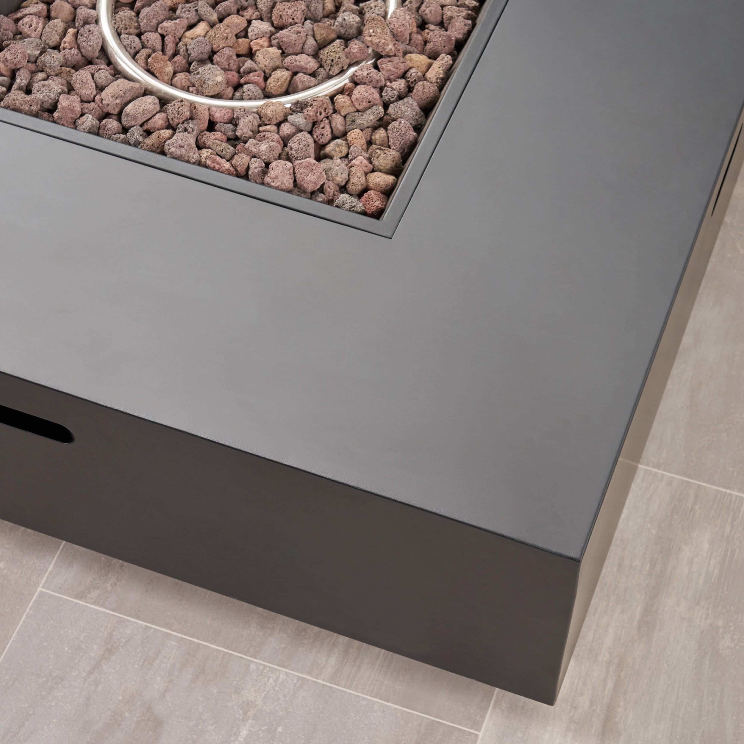 Reign Metal Outdoor 50,000 BTU Square Fire Pit (No Tank Holder), Dark Gray