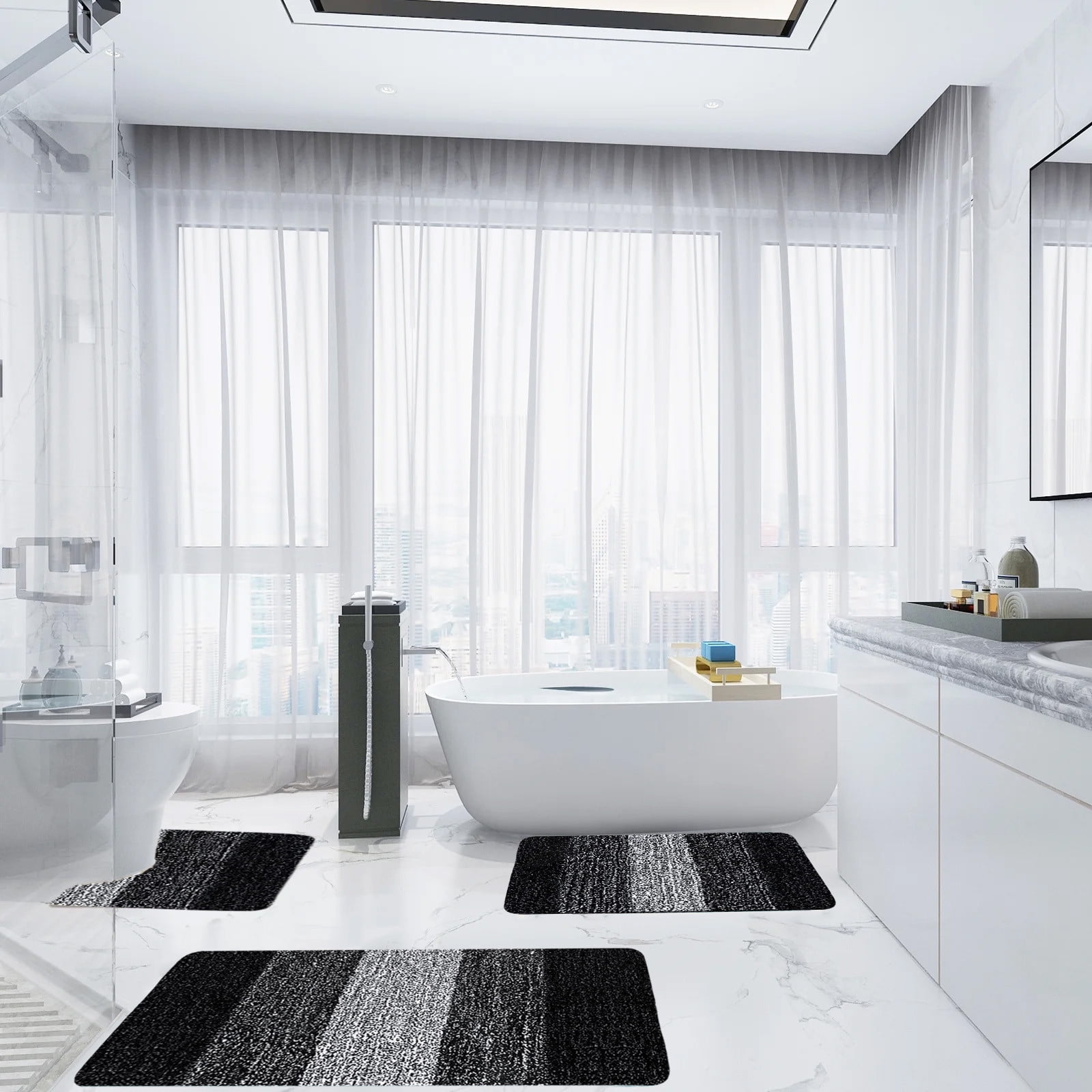 CasaChic 4-Piece Microfiber Foam Bathroom Rug Set, Absorbent Non-Slip Machine Washable with U Shaped Toilet Mat, Modern
