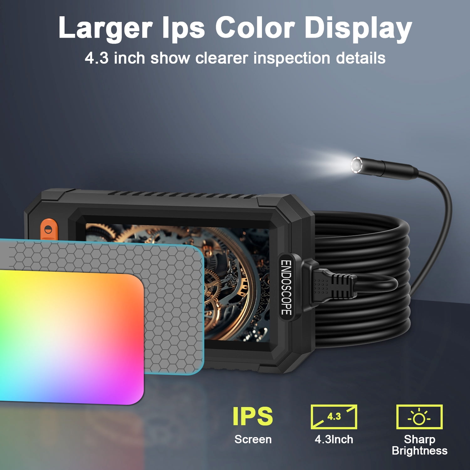Endoscope Camera with Light,1080P Digital Inspection Borescope Camera Sewer Camera with 4.3" IPS Screen, 8 LED Lights, 16.4FT Semi-Rigid Cable Cord 8mm IP67 Waterproof Camera for Sewer, Tools(Black)