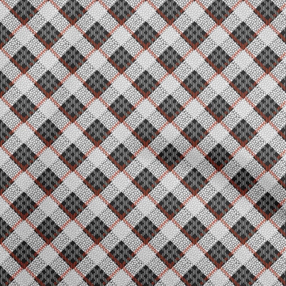 oneOonePolyesterSpandexOrangeFabricCheckWithTextureSewingCraftProjectsFabricPrintsByYard56InchWide