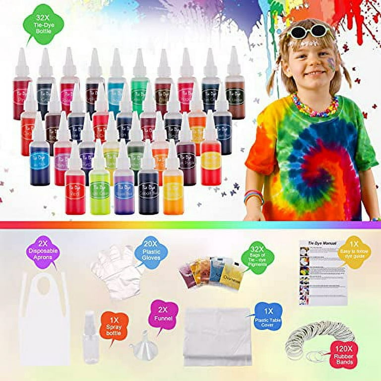 DIY Tie Dye Kits, Emooqi 32 Colours All-in-1 Tie Dye Set Contain 32 Ba –  WoodArtSupply