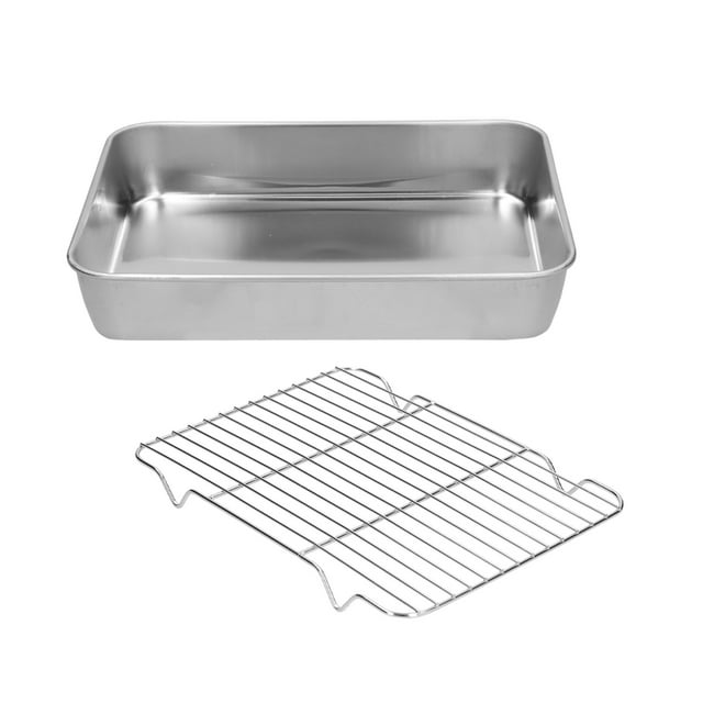 Oven Rack, Stainless Steel Baking Pan And Rack Rectangular Roaster With Rack Deep Edge Does Not Rust For Camping For Kitchen For Hotel For Family