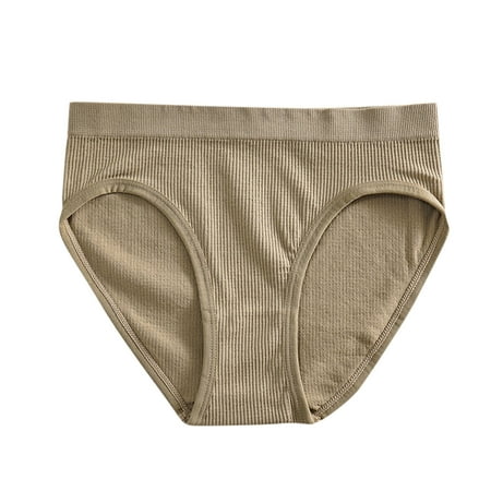

Womens Seamless Underwear Mid Waist Solid Color Ribbed Cotton File Breathable High-Rise Underwear Beige L