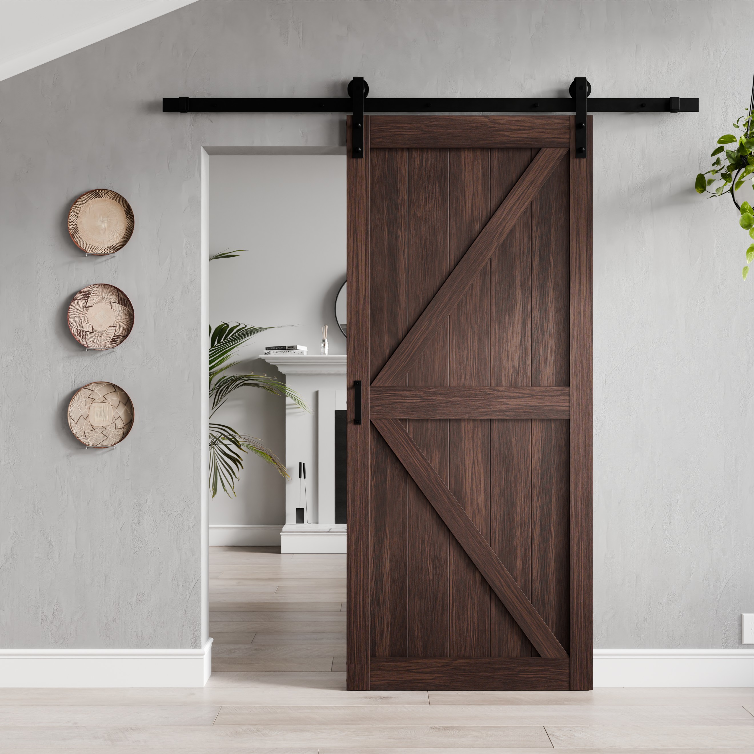 ANZZI Heavy Duty Sturdy Sliding Barn Door - 36x84'' Brown Sliding Wood Single Slide Door - Solid Core MDF + PVC - Knockdown Design - Barn Doors and Hardware Included - Space-Saving Solution