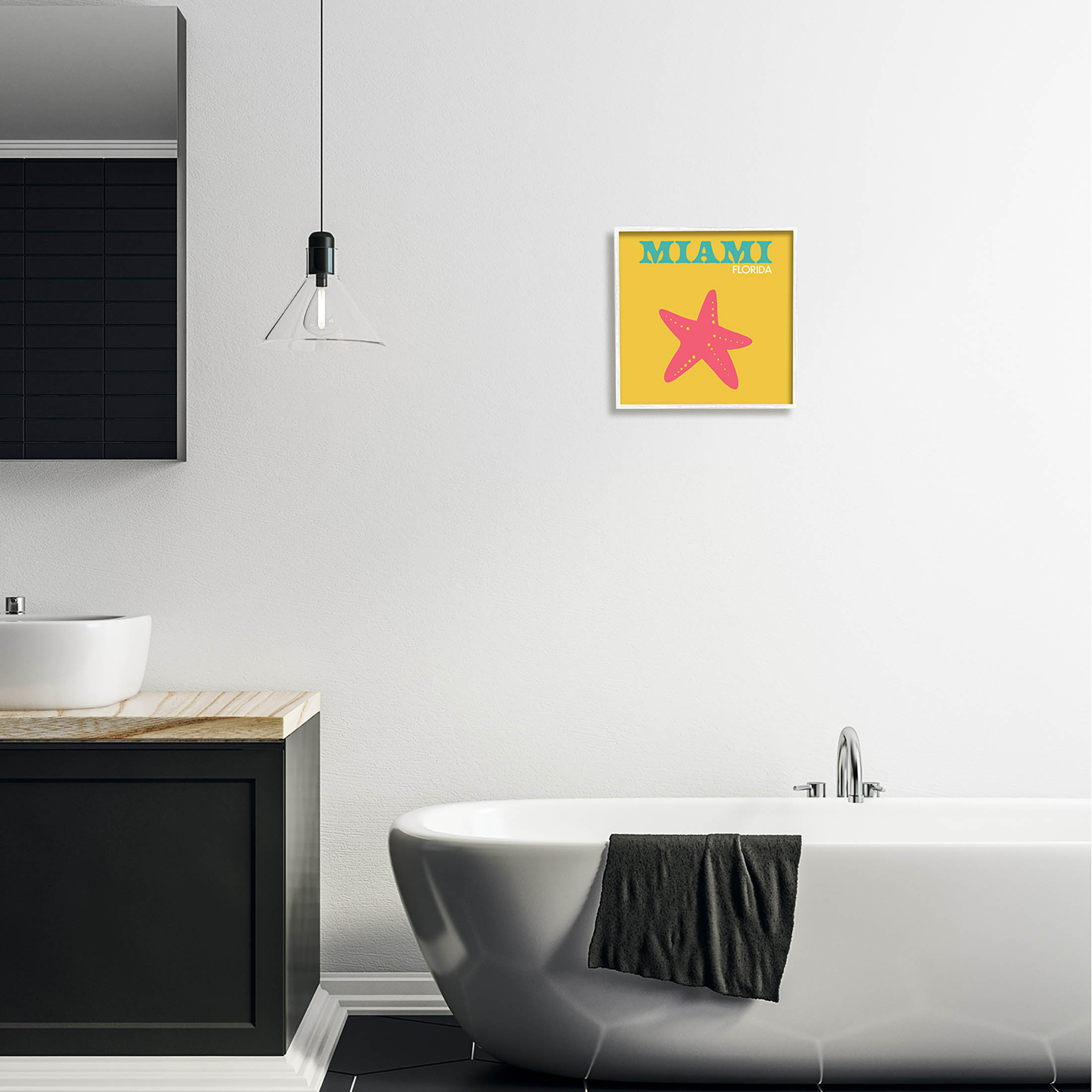 Stupell Industries Vivid Miami Starfish Silhouette Graphic Art White Framed Art Print Wall Art, Design by The Saturday Evening Post