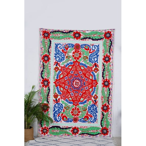 Hanshandwork Cotton Suzani Throw Blanket Embroidery Bed sheet Uzbek Suzani, Suzani Wall Hanging