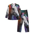 thumbnail image 1 of Fotbe Colorful Haired White Horse Pijama de Hombre con Estampado de Manga Larga, Conjunto de 2 Piezas, Ropa de Dormir Suave y Cómoda con Bolsillos-X-Large, 1 of 7