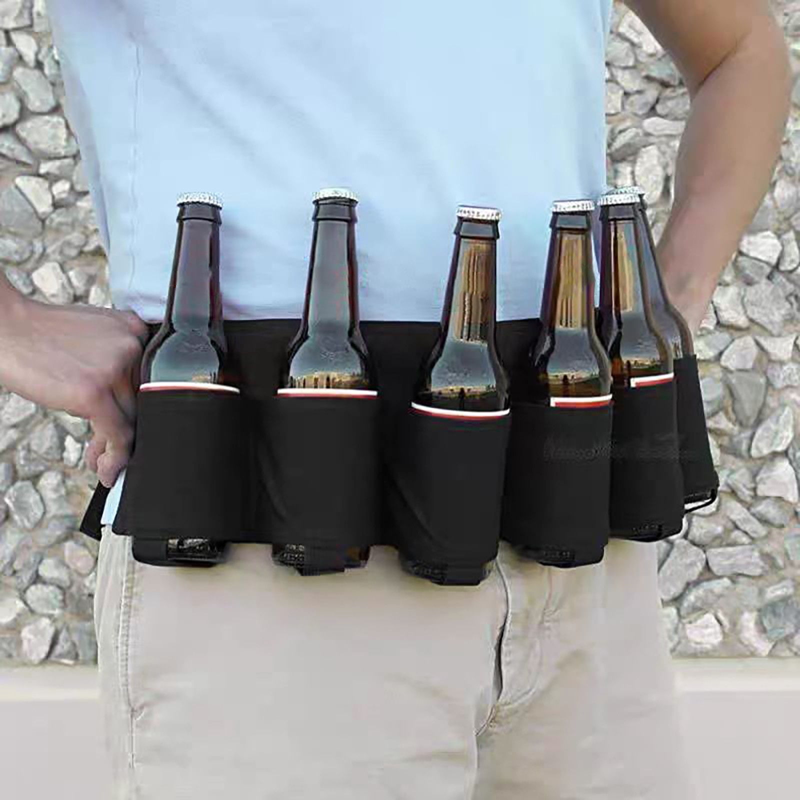 Ceinture Porte-canettes 6 Bières - Réglable 70-120cm - Avec Poche Zippée - Pour Fête, Festival, Camping