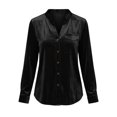 thumbnail image 6 of ClodeEU Women's Velvet V Neck Button Down Long Sleeve Shirt,Casual Slim Blouse ,Women's Plus L, 6 of 6
