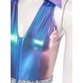 thumbnail image 5 of YiZYiF Womens Metallic Shiny 70s 80s Disco Outfit V neck Sleeveless Bell Bottom Dance Jumpsuit Blue S, 5 of 7
