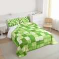 thumbnail image 3 of Homewish Fashion Green Square Bedding Comforter Set for Kids, Abstract Buffalo Piald Twin Comforter Sets, Vintage Oil Printing Reversible Bedding Set, Lightweight Room Decor, 2-Piece, 3 of 8