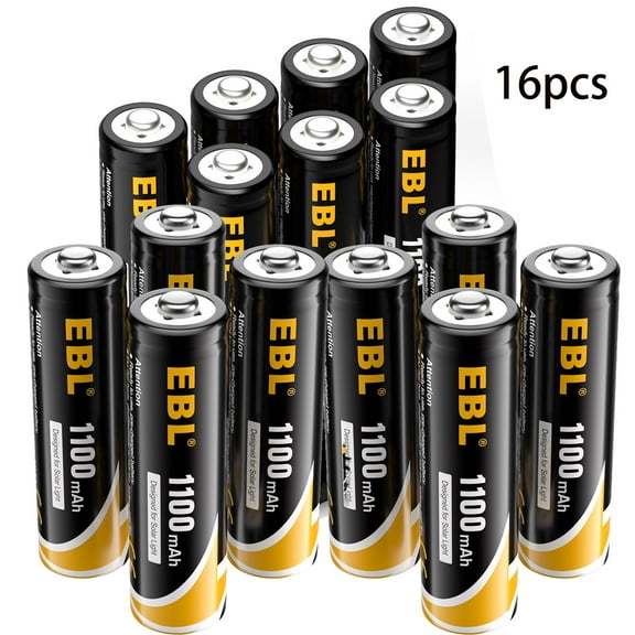 EBL AA Rechargeable Batteries for Solar Lights Replacement, 1.2V 1100mAh High Performance AA Battery(Pack of 16)