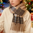 thumbnail image 1 of Bufanda cálida para mujer, tipo chal grande, ideal para el invierno. Bufanda gruesa de punto con estampado de cuadros marrones y blancos. Manta cálida para el cuello con flecos, suave y ligera. Unise, 1 of 4