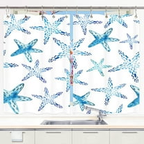 Blue Kitchen Curtains, Artistic Starfish Ocean Beach Decor Window Drapes Curtains 2 Panels Set Fabric Short Window Treatment Sets With Hooks, 42x45 Inches