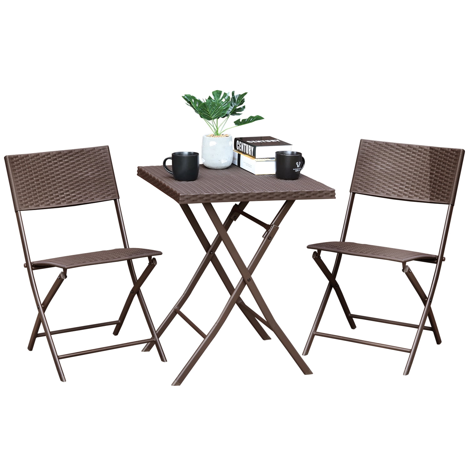 Canddidliike 3pc Metal Folding Bistro Set, Wicker Conversation