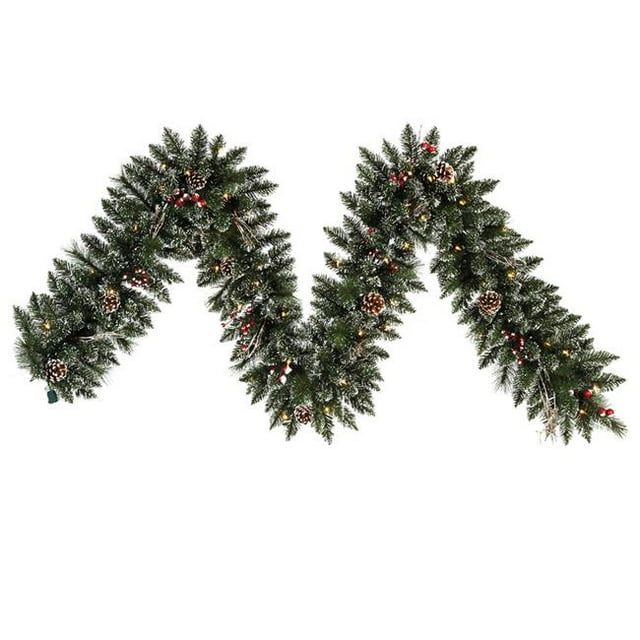 Vickerman B166313LED Snow Tip & Berry Garland with Warm White LED Lights, 9 ft. x 12 in.