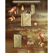 Swiss Luxury Retro Copper Kerosene Lighter, Soft-Flame, Automatic Ignition, Refillable, Safety Lock, Exquisite Carving, Etching, Collectible, Mens Gift, Thorens Gen4 Double Claw Engraved Koi Pattern
