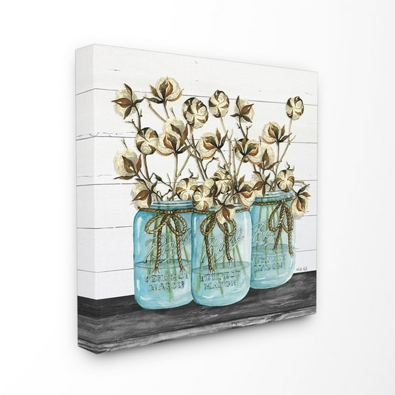 The Stupell Home Decor Cotton in Mason Jars Rustic Illustration Planked Look