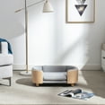 thumbnail image 5 of Scandinavian Design Elevated Dog Bed with Solid Wood Legs and Velvet Cushion, Small | Modern pet sofa with bent wood back, removable washable cover, stain-resistant fabric for small pets, 5 of 26